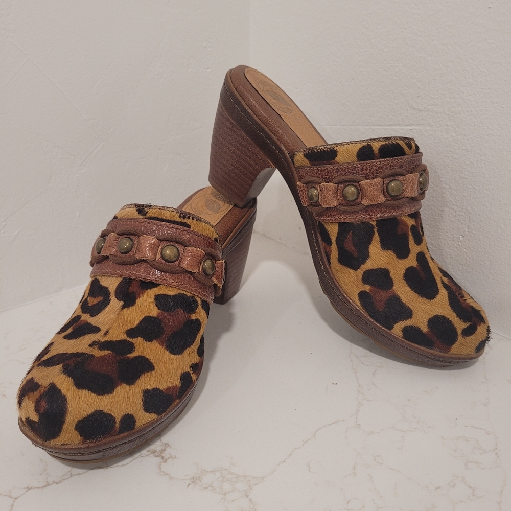 NURTURE leopard Calf hair mule clogs Dory size 6.5